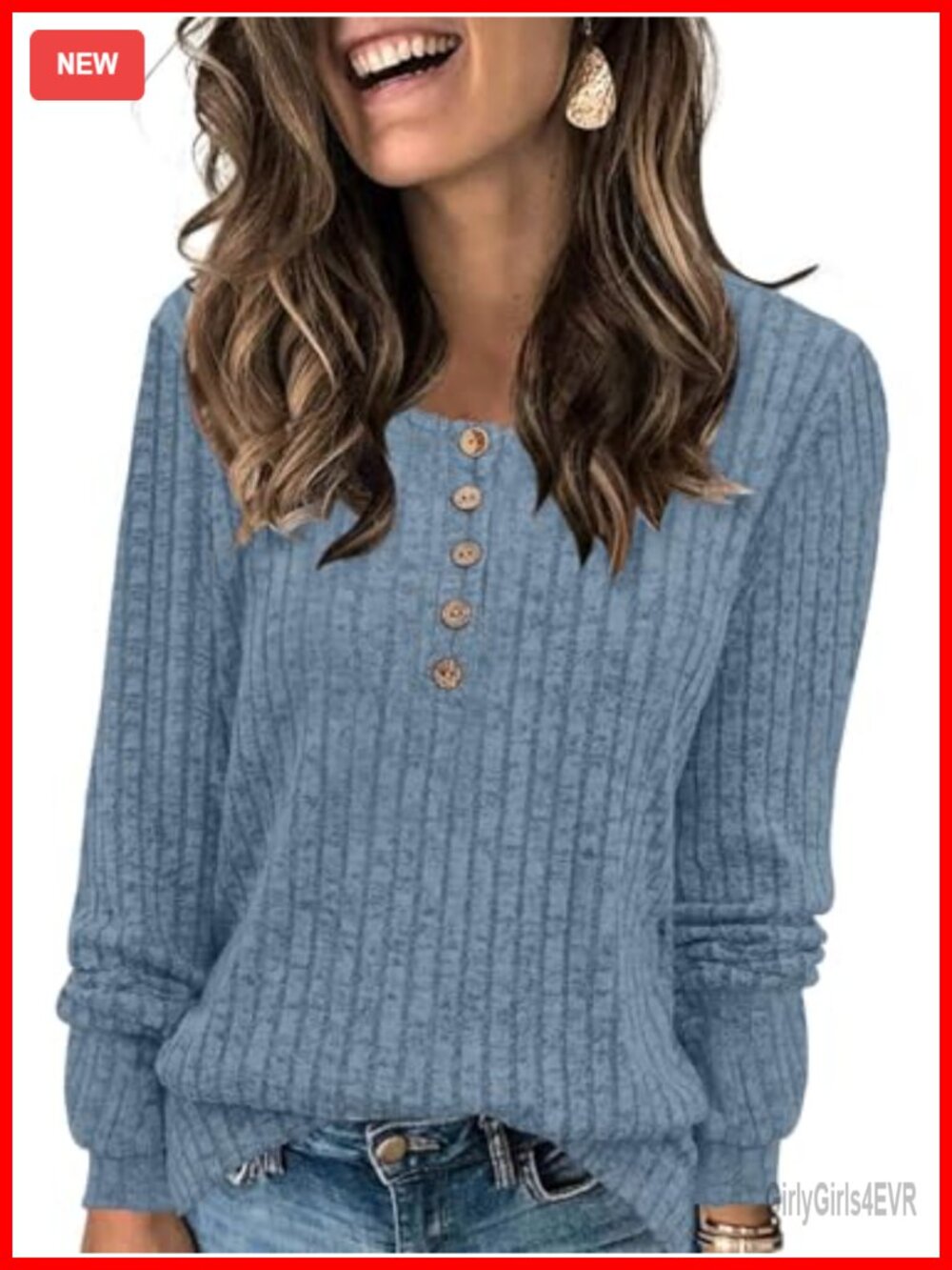 Womens Lightweight Sweater Long Sleeve Henley Tunic Top Fall Casual Crewneck